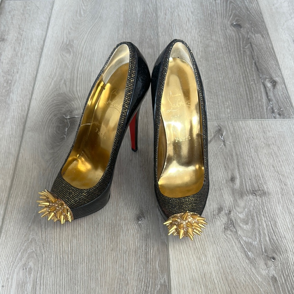Christian Louboutin Black and Gold Spiked Heels